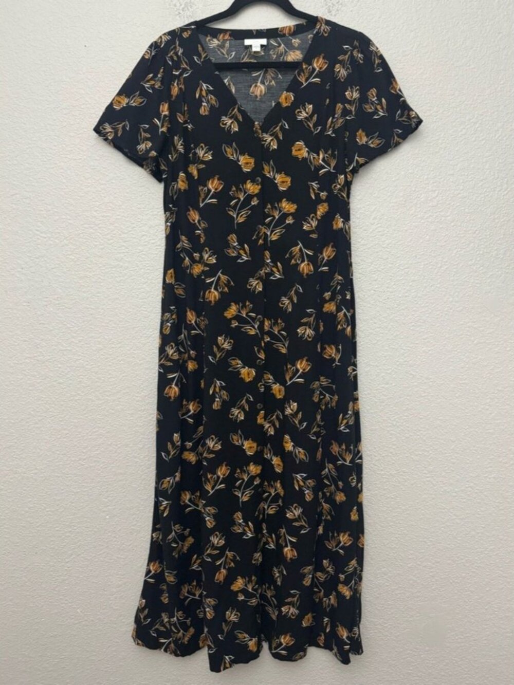 J. Jill Floral Print Button Front Belted Midi Maxi Dress Womens Size Small